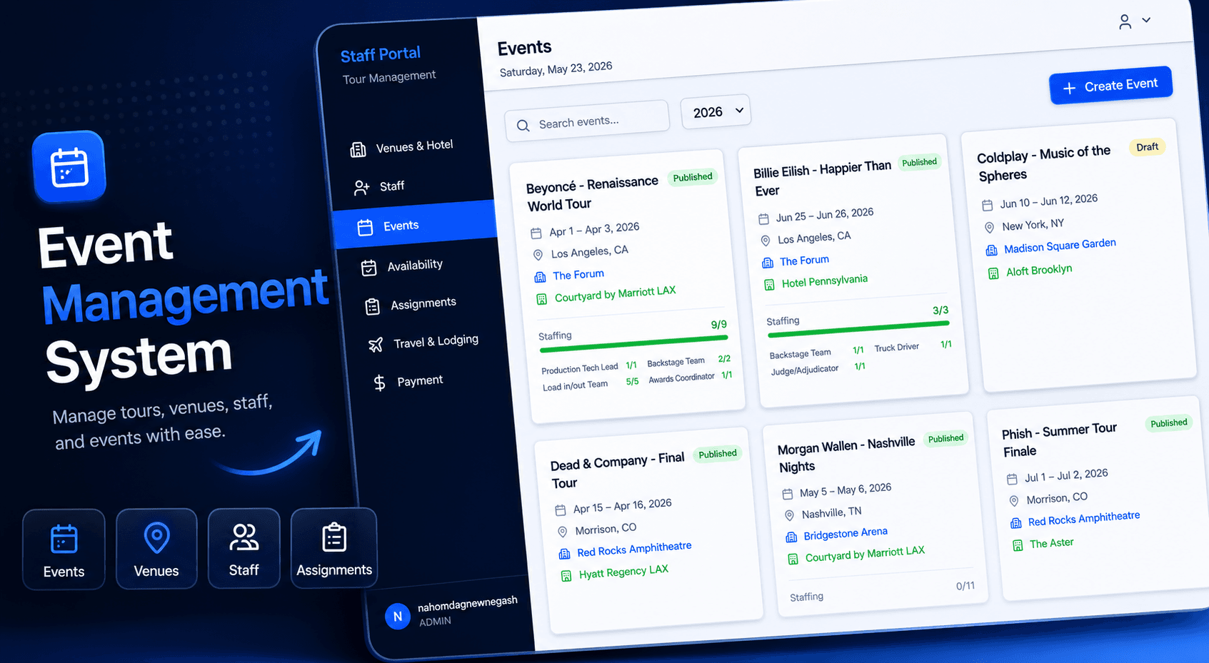 Staff Portal — Event Management System built by Douson